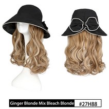 shangzi sun hat wig 18 inch wavy curly 합성 가발 자연 모자 with hair wig 활 부착 hair extension cap with hair b, f2005 27h88