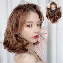 하이유니 셋팅 펌 단발 반가발 셀프 붙임머리 여자 여성 헤어 피스 패션 부분 가발 45cm, 브라운블랙 / 45cm, 1개