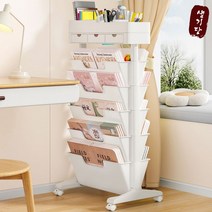 이동이 편리한 5단 이동식책꽂이 트롤리 북카트 틈새수납장 바퀴달린 선반, 민트