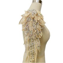 어깨견장 어깨장식 깃털 패치 공연 무대 의상 리폼 공연복 액세서리, 크림색