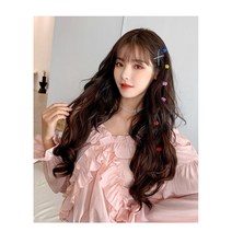 곱슬머리를 위한 새로운 쓰리피스 내츄럴 인비저블 헤어 증모 리필, 긴 곱슬머리, 어두운 갈색, 55CM