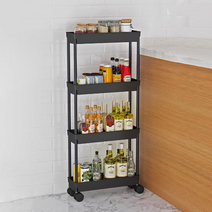 태영스토어 이동식선반 틈새 4단트롤리선반, 블랙