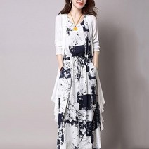 C.ONLIE SHOP랄프랄프샵 프린팅 민소매원피스와 가디건 세트 원피스 하객룩 하객원피스
