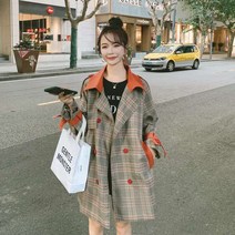 K.ONLINE SHOP여성숏코트 체크 배색 코트 클래식 하프 코트 자켓 트위드자켓 청자켓 가죽자켓