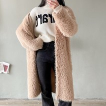(체형커버룩)후리스 노카라 브이넥 루즈핏 퍼 롱코트