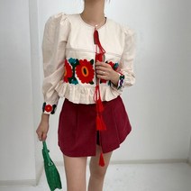 베이시코 / 레드꽃 프릴 매듭블라우스