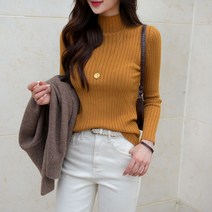 데일리앤 시오 터틀넥 슬림핏 여성 반폴라 골지 니트 티셔츠