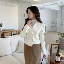 여자 정장 더블 브레스트 버튼 셔링 긴팔 무지 자켓