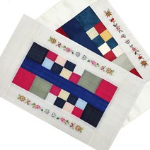 국제자수원 자수 조각보 매트(오방색)-실크/모시, 모시