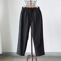 원타임 여성용 빅사이즈 스트랩 밴딩 스판 면바지