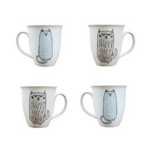 케릭터 커피잔 고양이 머그컵 예쁜 잔 도자기 커피컵 4P 혼합색상 세트, 1세트