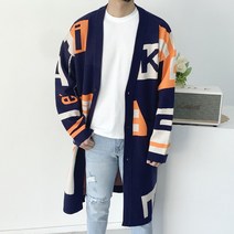 남자 오버핏 옆트임 영문 퍼즐 레터링 니트 롱 가디건2color