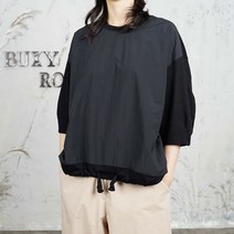 벅시루 밑단스트링 박시핏 7부소매 배색티 40대미시옷 엄마옷