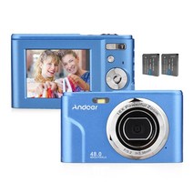 Andoer 휴대용 디지털 카메라 48MP 1080P 2.4인치 IPS 화면 16X 줌 자동 초점, 다크 블루