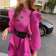 자칠 프릴무늬 원피스 봄 핫한 미니 언발란스 벌룬소매