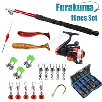 Furakuma-1.8M 19 개 낚싯대 릴 세트 Joran Pancing EVA 핸들 유리 섬유 텔레스코픽 6 섹션 낚싯대 낚시, 01 19pcs set_01 19pcs set