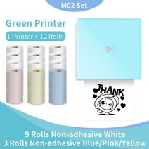 포스트잇 프린터 휴대용 Phomemo-T02/M02 미니 감열식 인스턴트 포토 자체 접착 스티커 영수증 라벨 메이커 198154, M02-GN 세트 6