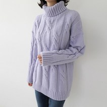 마이너스2인치 여성 4컬러 터틀넥 꽈배기 원피스형 롱니트티셔츠
