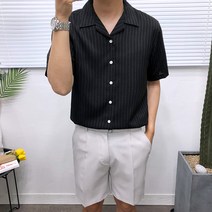 애드매이브 남자 여름 오픈카라 핀스트라이프 반팔셔츠 3color