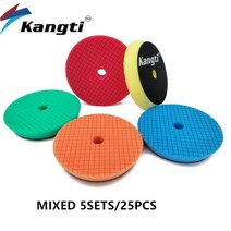 디스크 브레이크 패드 튜닝 자동차 연마 3/5/6 인치 독일 폼 왁싱 버핑 스폰지 관리 수리 폴리시 키트 격자 무늬 패턴 버프, [13] mixed 25pcs, [01] 5 Inch125mmBacker