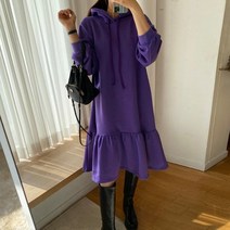 빅걸스토리 여성용 빅사이즈 겨울 기모 프릴 귀여운 후드 캐주얼 원피스