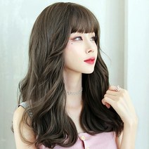 귀여운 앞머리 웨이브가발 여성 학생 S컬 볼륨 긴머리 경량인조모 통가발 가채 밴드형가발 세척가능통가발 학생가발 볼륨정수리가발
