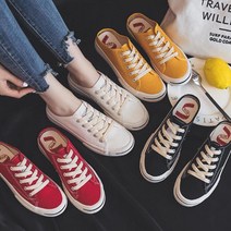 캔버스 여성 집게 디자인 뮬스니커즈 뮬캔버스화 단화 뮬 집게 대학생 고등학생단화 캔버스