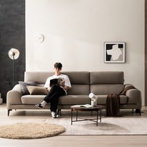 베르디안 레논더 커스터마이징 이태리 통가죽패브릭 4인용 소파, 기역자형:높이 100mm, 베이지