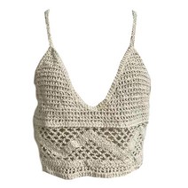 여성 크로 셰 뜨개질 레이스 슬립 벨레스 카미솔 V- 넥 니트 스웨터 작물 탑 커버 업, 베이지