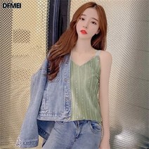 DFMEI 샤이닝 퓨어 브이넥 상의 오프닝 나시녀