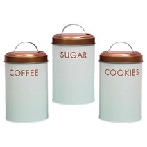 3 조각 주방 차 커피 설탕 보관 항아리 뚜껑 포함 손잡이가있는 캐니스터 빈 주최자 조리대 구성 식품 보관용, 황금, 지름: 10cm 높이: 18cm, 철