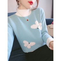 1 하늘색 2 니트 월 스웨터 어글리 니트 하객 룩 크롭라운지브이넥 파란색 가슴트임 초커 어깨트임 목폴라