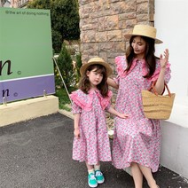촬영 패밀리 모녀 빅카라 커플룩 엄마 딸 원피스 여아 핑크 바캉스 시밀러룩 플라워 하객룩 퍼프 여름