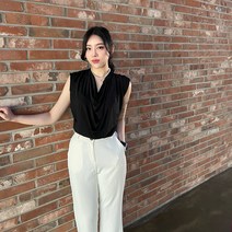 드리뮤즈 국내제작 여성 새틴 여리핏 드레이프 민소매 나시 블라우스티