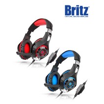 브리츠 K35GH 게이밍 어학용 헤드셋 PC 컴퓨터 유선 헤드폰 LED 고감도 마이크, 레드