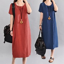 여자 여름 여성 린넨 마 와이드 반팔 롱 원피스 루즈핏 뉴타임즈+A25