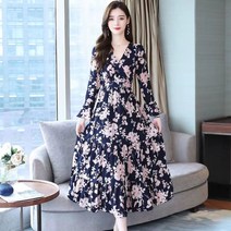 AMlisa 프린팅 롱원피스 트랜드 우아한 슬림핏 여름쉬폰원피스 빅사이즈원피스 여름쉬폰원피스