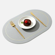 캘리웨이브 론드 양면 식탁매트 4개 세트 북유럽 가죽 방수 식탁 테이블 매트, 그레이/베이지, (45 x 30cm)