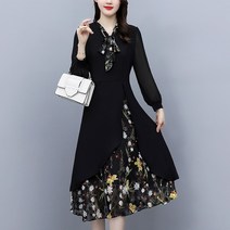 40대 50대 원피스 봄옷 프렌치 햅번느낌 언밸런스 날씬해 보이는 리본 플라워 원피스