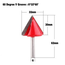 목공방 나무 홈파기 6mm V 그루브 라우터 비트 CNC 조각 밀링 커터 60-150 도 목공 칼 텅스텐 카바이드 절단 도구 1 피스, [07] 6X32X60degree