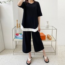 쉬이즈홈 빅사이즈 21SS 블랙 바지투피스 반팔티 바지세트
