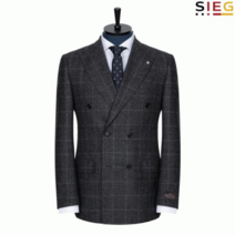 [지이크(SIEG)] [파렌하이트]지이크 이태리 울 체크 더블 다크그레이 셋업 정장 자켓_
