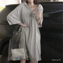TANC 박시 티 스커트 긴 소매 일자 후드 캐주