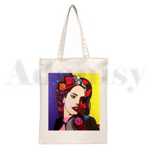에코백 lana del rey 로고 인쇄 그래픽 힙스터 만화 인쇄 쇼핑백 여자 패션