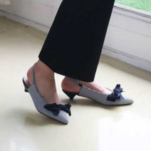 오너클랜 여자 펌프스 슬링백 리본 구두 뾰족코 키튼힐 정장