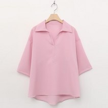 [샵앤] 하프 국산 여성 카라넥 반오픈 쉬폰 반팔 블라우스 DAKS-WBL-2288-핑크