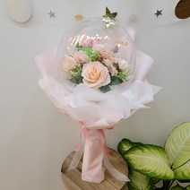 꽃풍선 꽃다발형 바구니형 선택가능 (중형), 핑크, 손잡이형