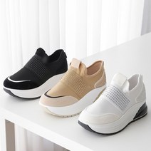 런슈즈 블링 큐빅 발편한 밴딩 운동화 키높이 통굽 여성 슬립온 5cm