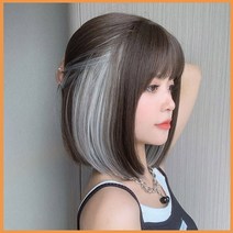 투톤 단발 통 가발 숏단발 중단발 솜브레 보브컷 전체 발레아쥬 애쉬 그레이 금발 추천 패션 헤어 스타일 위그 스타일링 연출 머리숱 고민 민머리 트렌드 여친 룩 매력 어필 디자인 외출 데이트, 40cm