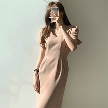 L.ONLINE SHOP세미정장룩 슬림핏 튤립소매 2컬러 오피스룩 하객 원피스 하객룩 트위드원피스 쉬폰원피스 뷔스티에원피스